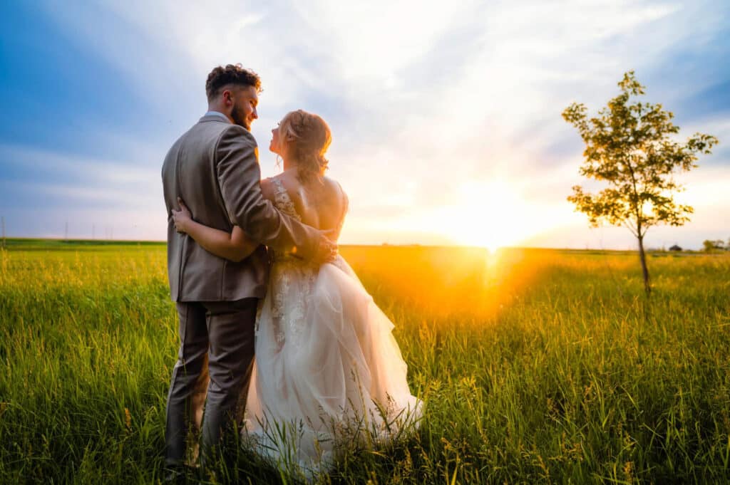 Bride and groom at Starlit Point wedding during Sunset