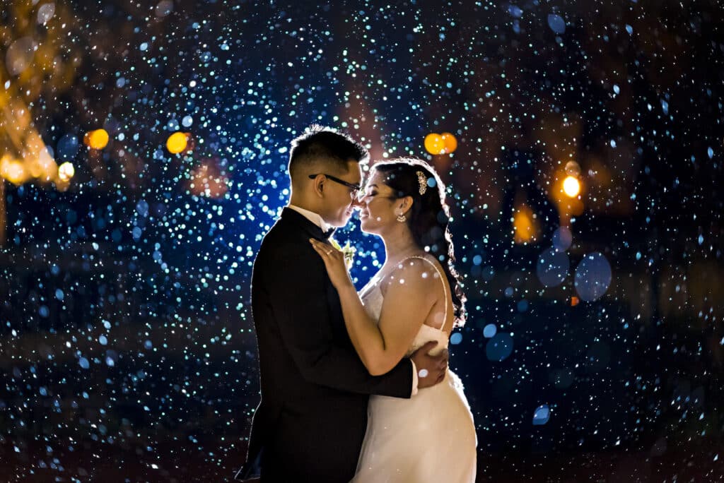 About Harinder Page with bride and groom almost kissing. 