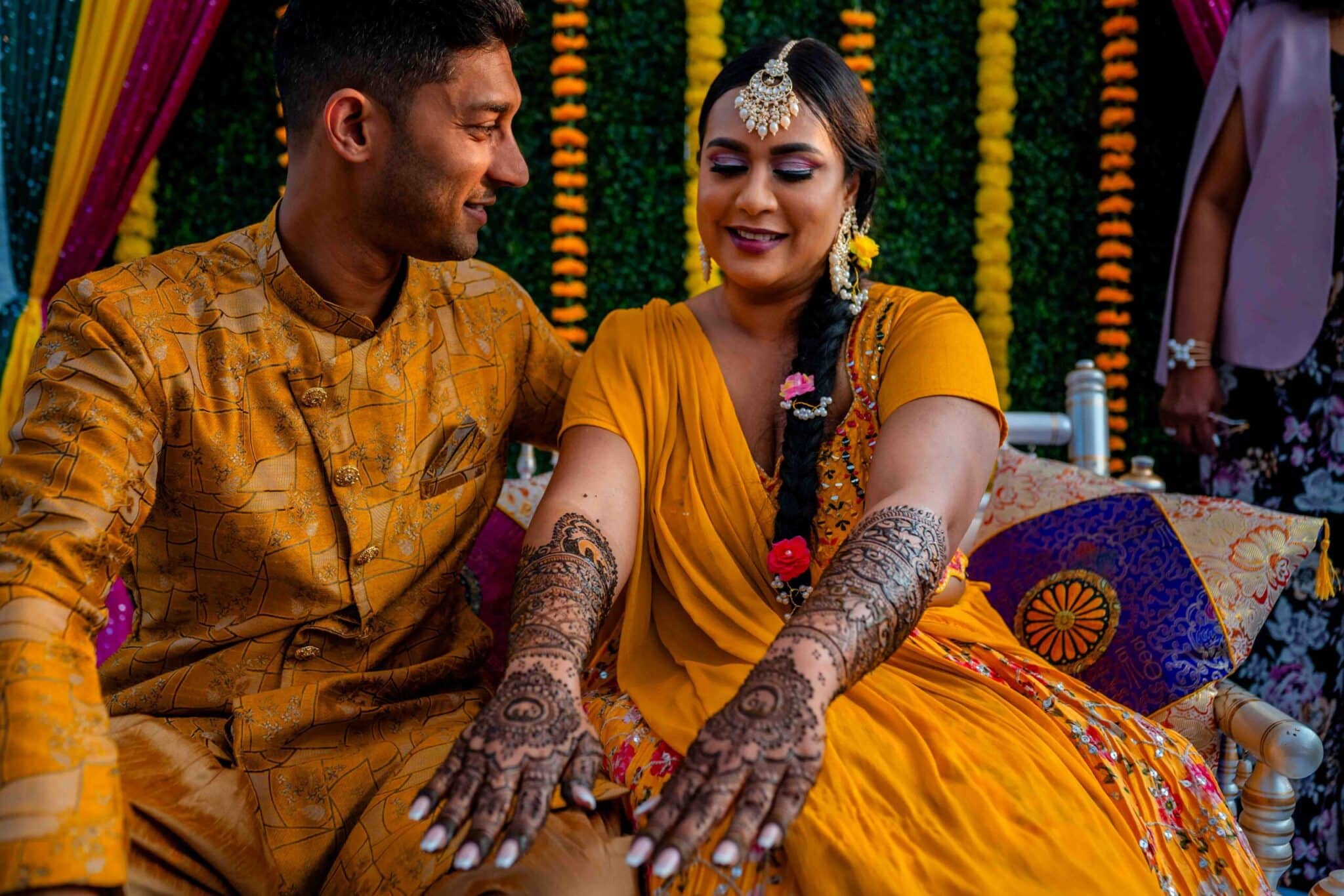 Bride and groom at henna party during a Winnipeg Hindu Wedding