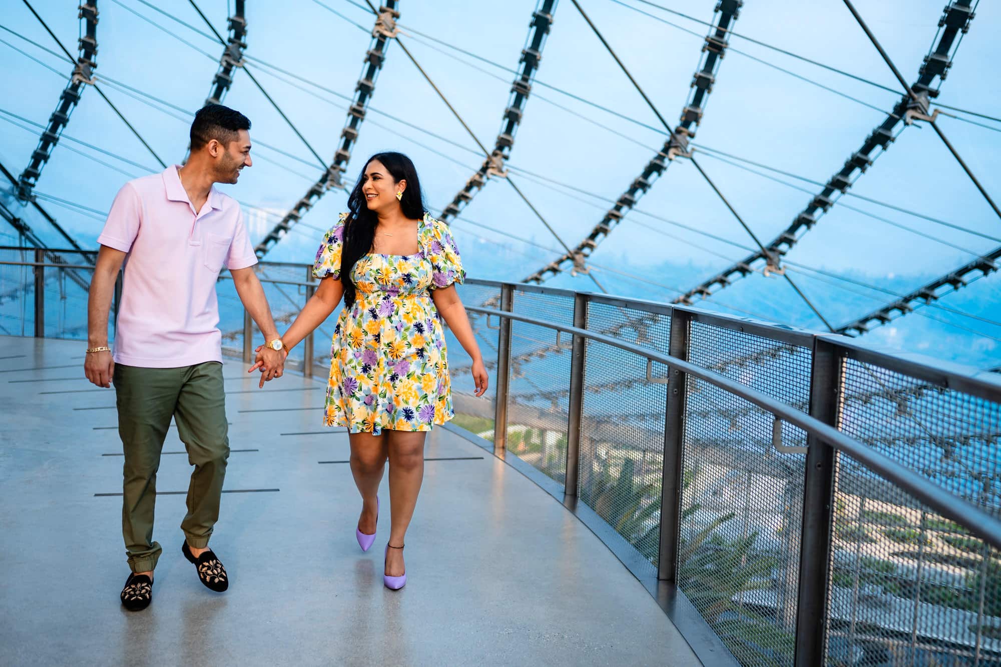 Engagement Photos at the Leaf of Shilini and Stefan walking on the upper balcony